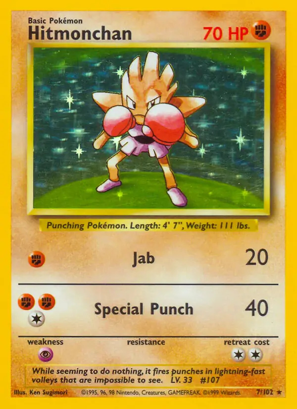 Hitmonchan #7 Base Set Unlimited Pokémon card
