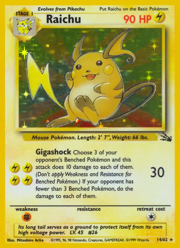 Raichu #14 Fossil Unlimited Pokémon card
