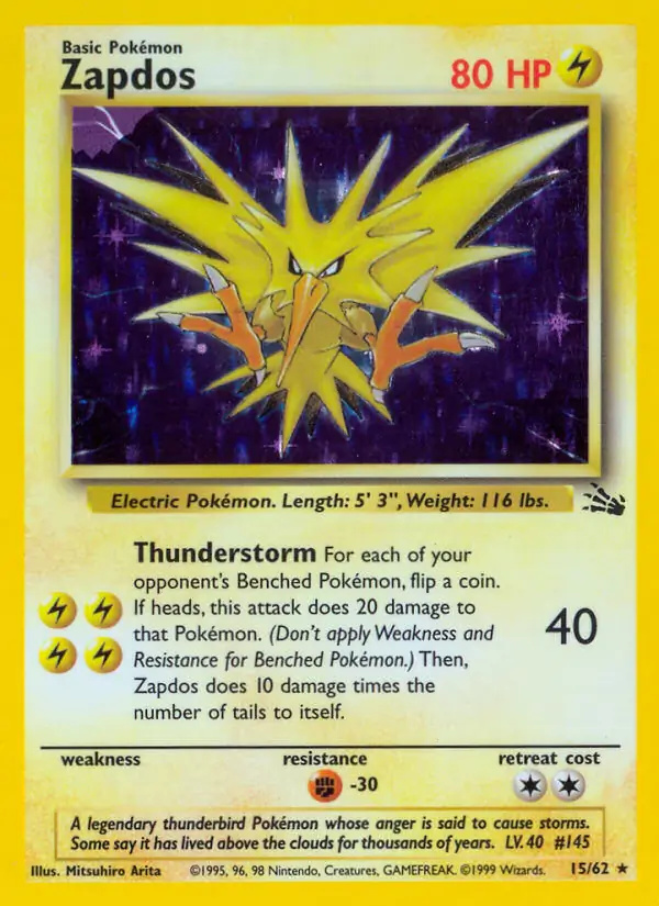Zapdos #
                                15 Fossil Unlimited Pokémon card