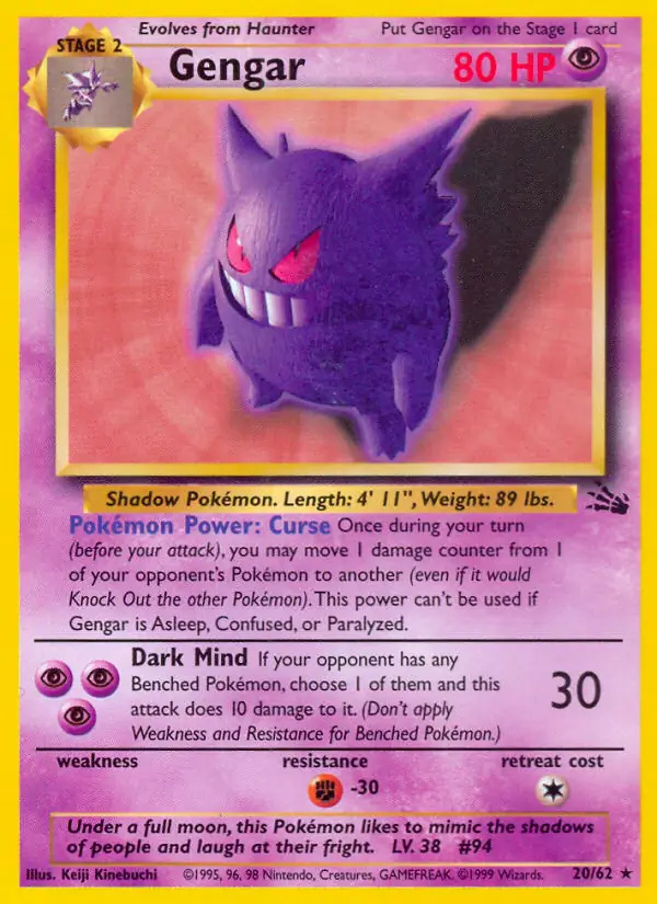 Gengar #20 Fossil Unlimited Pokémon card