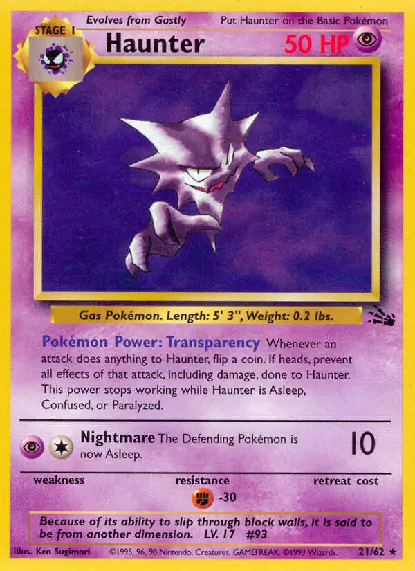 Haunter #21 Fossil Unlimited Pokémon card