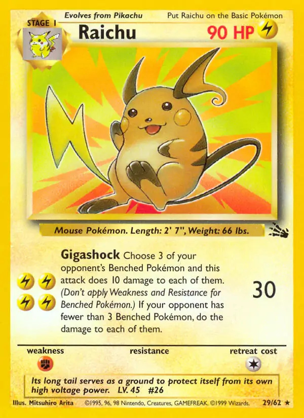 Raichu #29 Fossil Unlimited Pokémon card