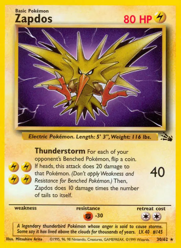 Zapdos #
                                30 Fossil Unlimited Pokémon card
