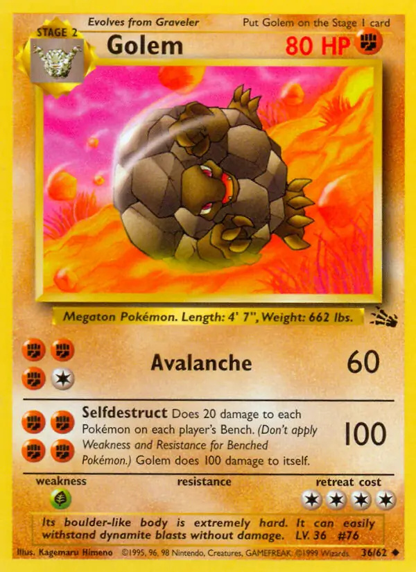 Golem #
                                36 Fossil Unlimited Pokémon card