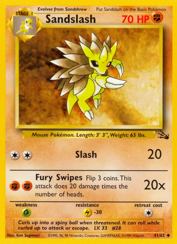 Sandslash #
                                41 Fossil Unlimited Pokémon card