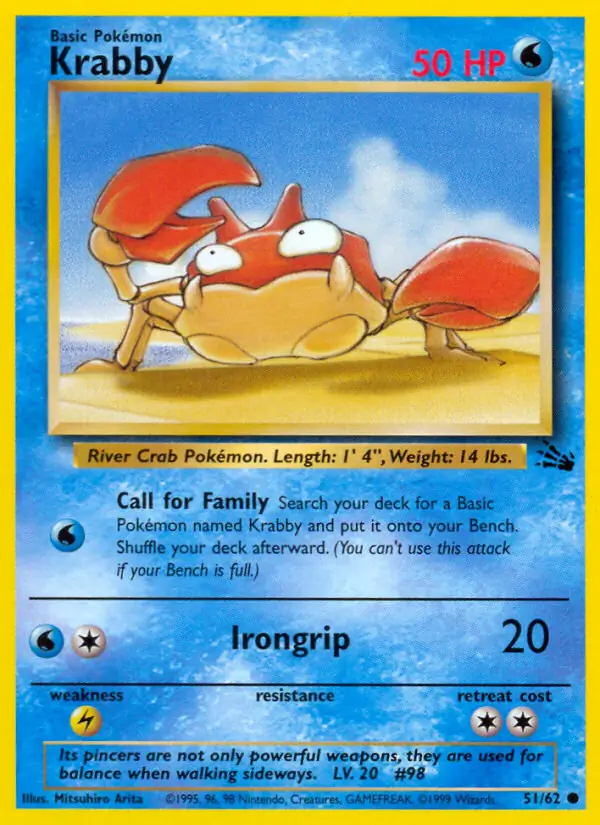 Krabby #51 Fossil Unlimited Pokémon card