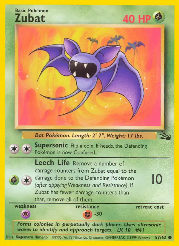 Zubat #57 Fossil Unlimited Pokémon card