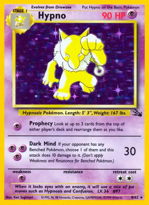 Hypno #8 Fossil Unlimited Pokémon card