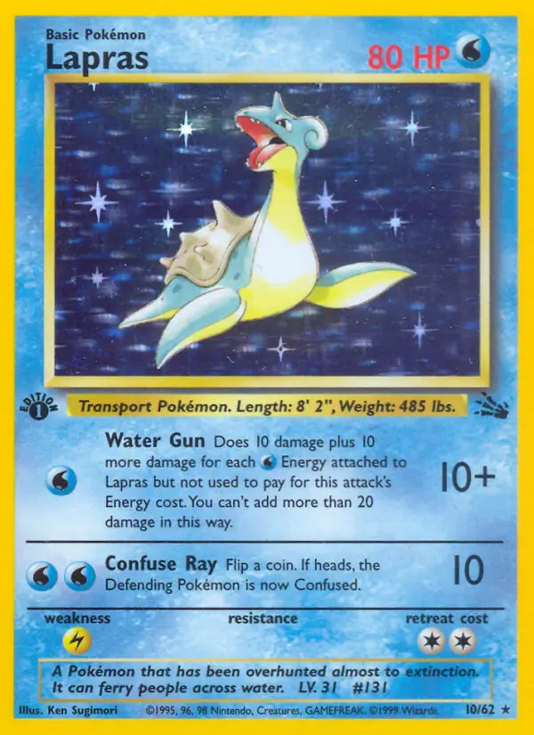 Lapras #10 Fossil 1st Edition Pokémon card
