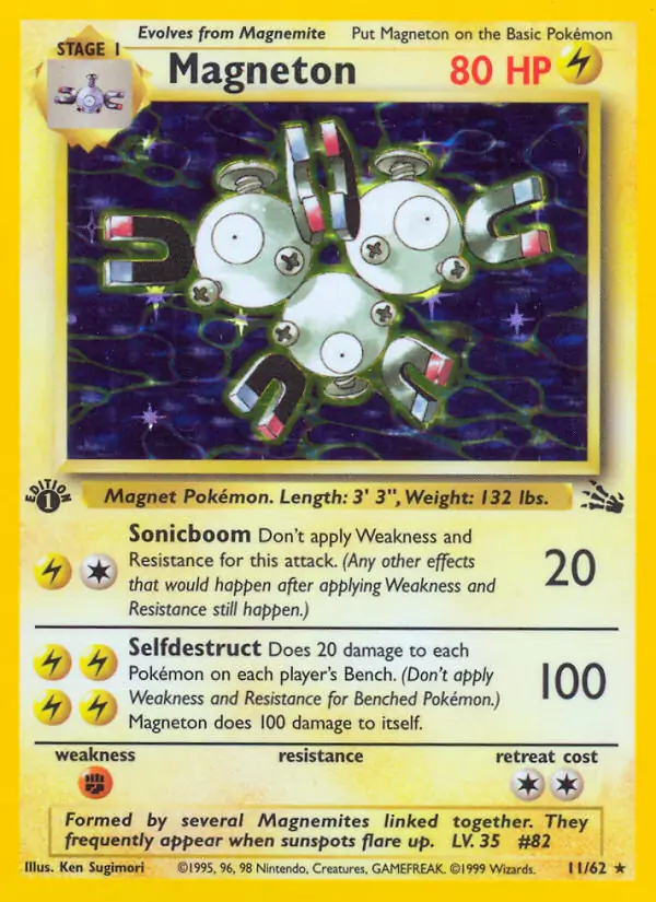 Magneton #11 Fossil 1st Edition Pokémon card