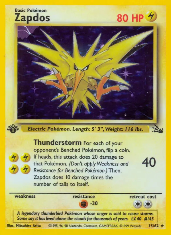 Zapdos #15 Fossil 1st Edition Pokémon card