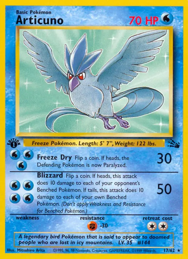 Articuno #17 Fossil 1st Edition Pokémon card