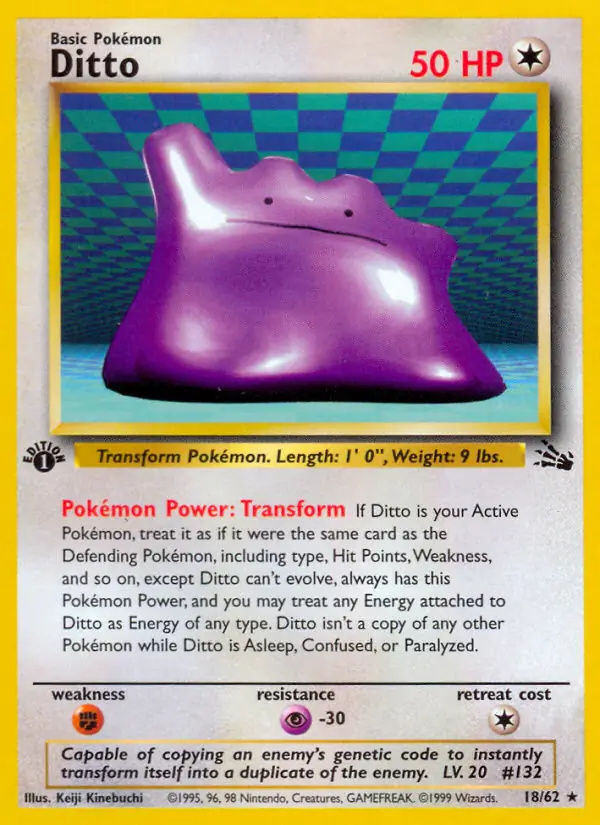 Ditto #18 Fossil 1st Edition Pokémon card