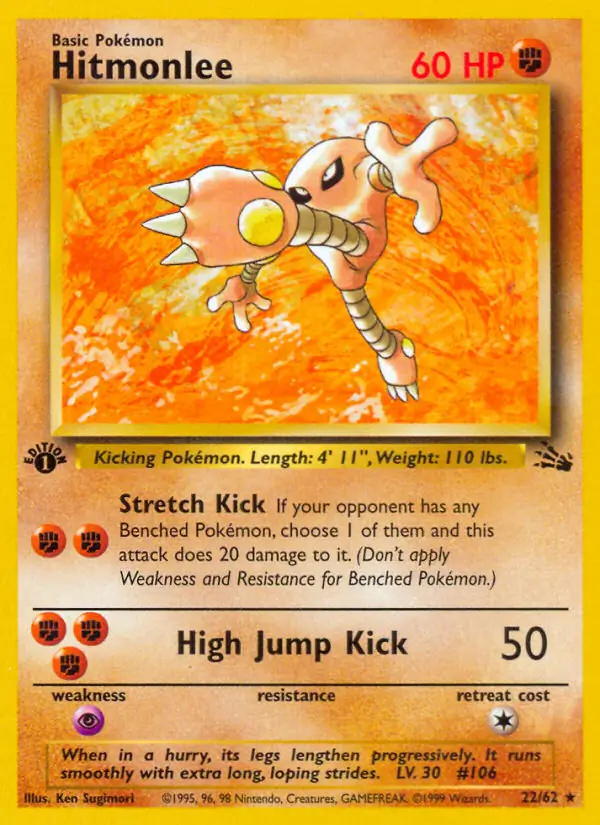 Hitmonlee #22 Fossil 1st Edition Pokémon card