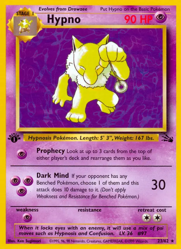 Hypno #23 Fossil 1st Edition Pokémon card