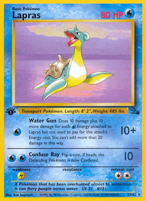 Lapras #25 Fossil 1st Edition Pokémon card