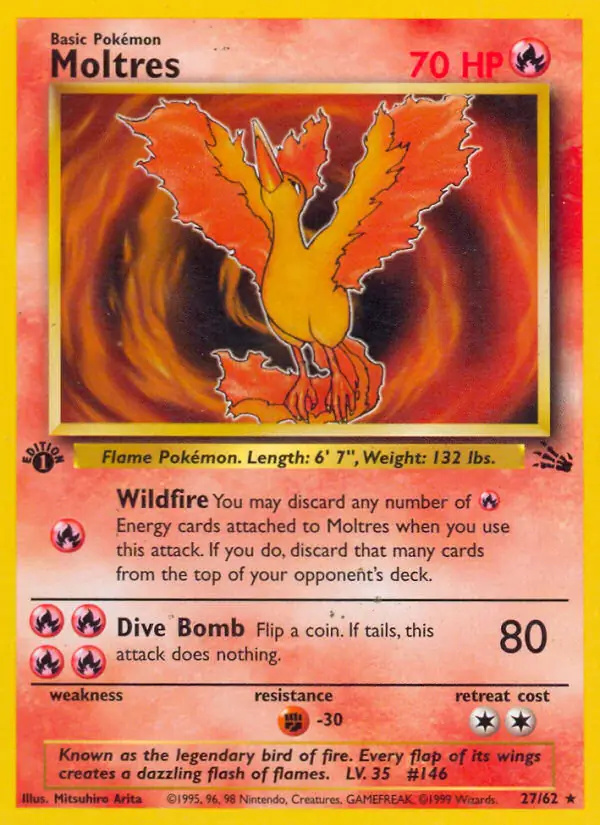 Moltres #27 Fossil 1st Edition Pokémon card
