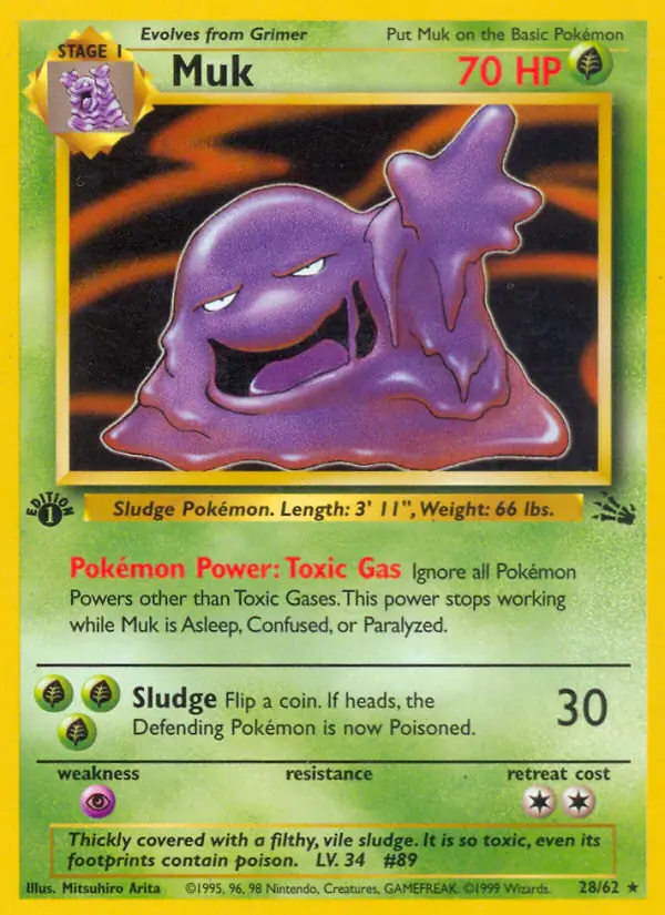 Muk #28 Fossil 1st Edition Pokémon card
