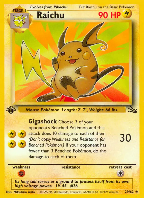 Raichu #29 Fossil 1st Edition Pokémon card