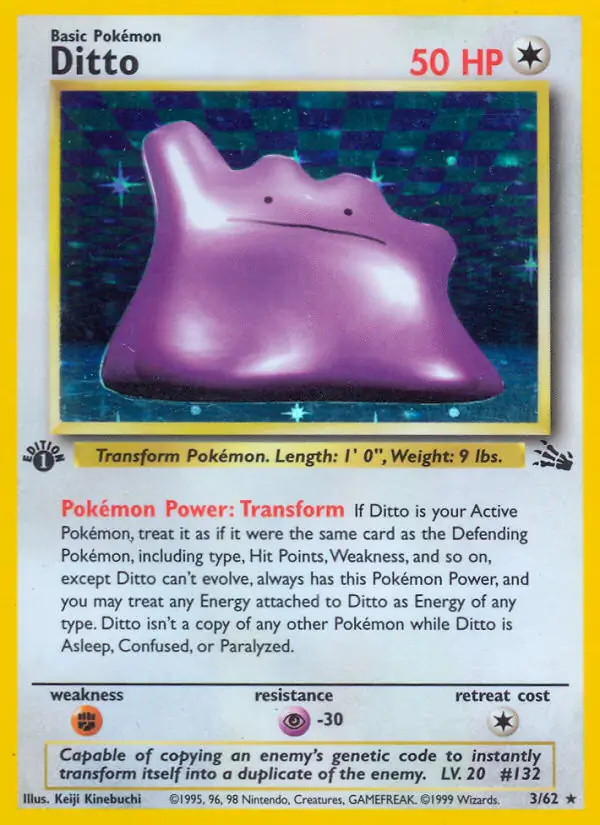 Ditto #3 Fossil 1st Edition Pokémon card