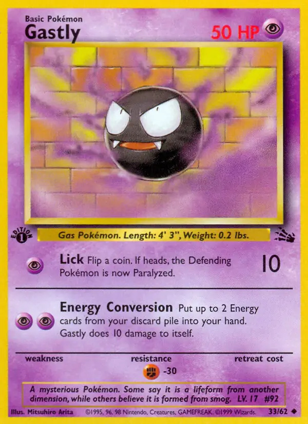 Gastly #33 Fossil 1st Edition Pokémon card