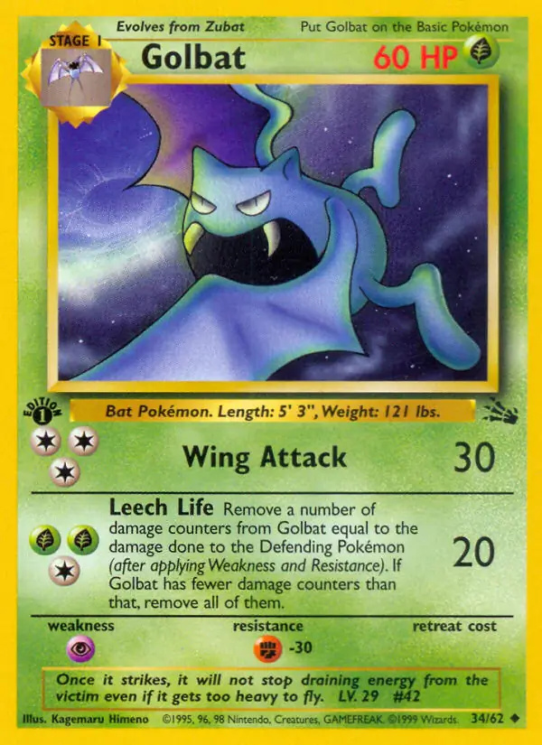 Golbat #34 Fossil 1st Edition Pokémon card