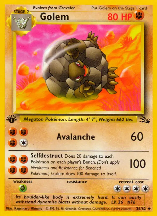 Golem #36 Fossil 1st Edition Pokémon card