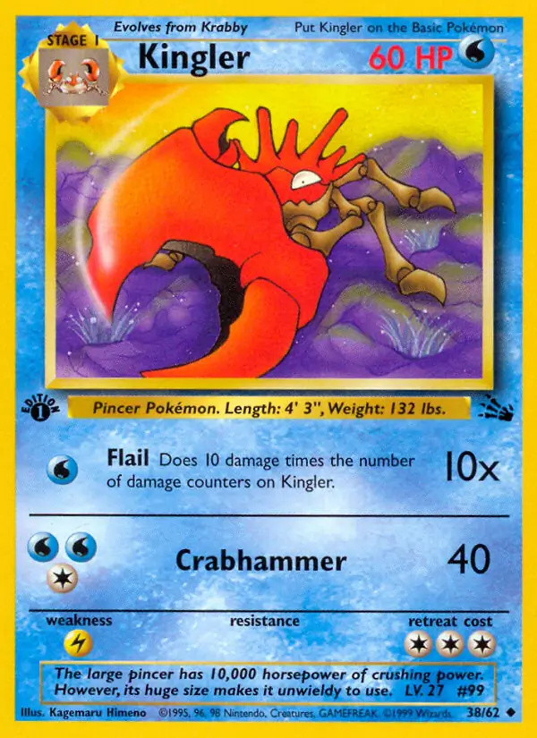 Kingler #38 Fossil 1st Edition Pokémon card
