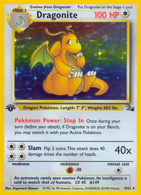 Dragonite #4 Fossil 1st Edition Pokémon card