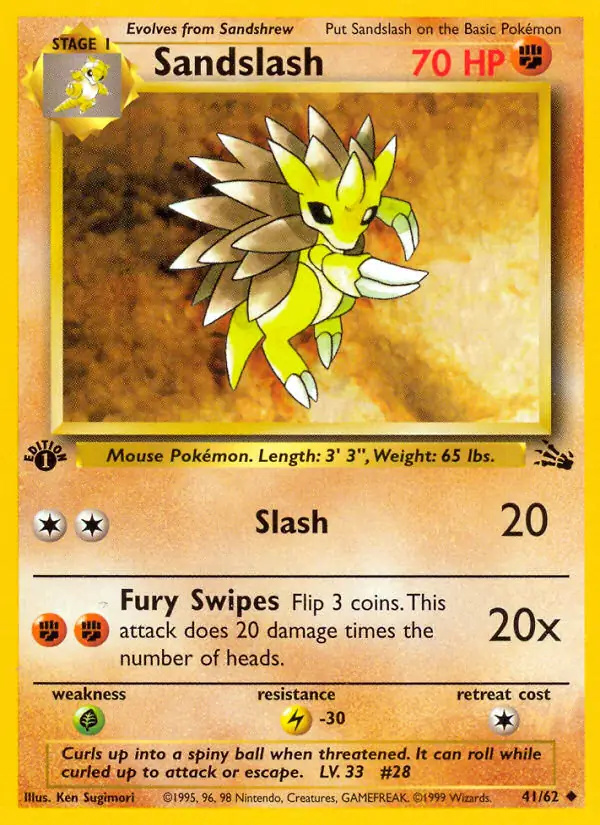 Sandslash #41 Fossil 1st Edition Pokémon card
