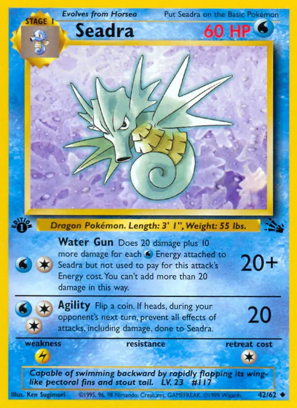 Seadra #42 Fossil 1st Edition Pokémon card