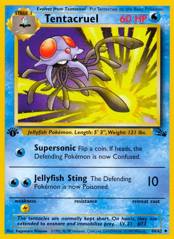 Tentacruel #44 Fossil 1st Edition Pokémon card