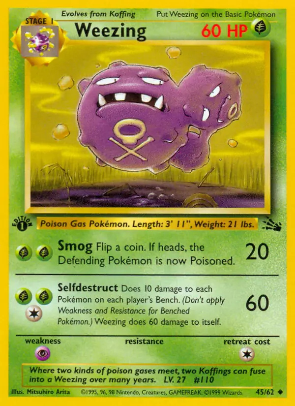 Weezing #45 Fossil 1st Edition Pokémon card