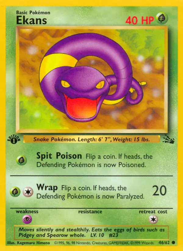 Ekans #46 Fossil 1st Edition Pokémon card