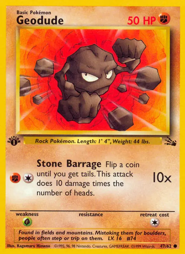Geodude #47 Fossil 1st Edition Pokémon card