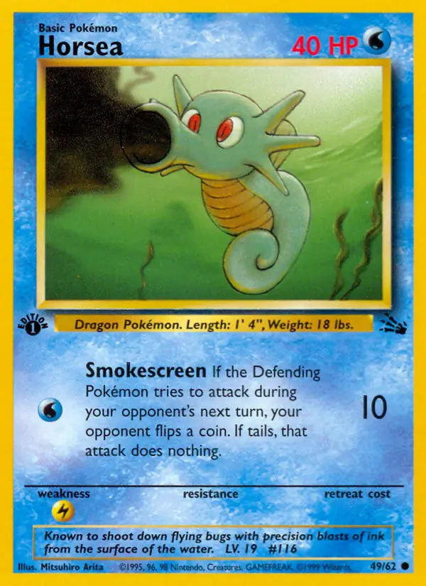 Horsea #49 Fossil 1st Edition Pokémon card