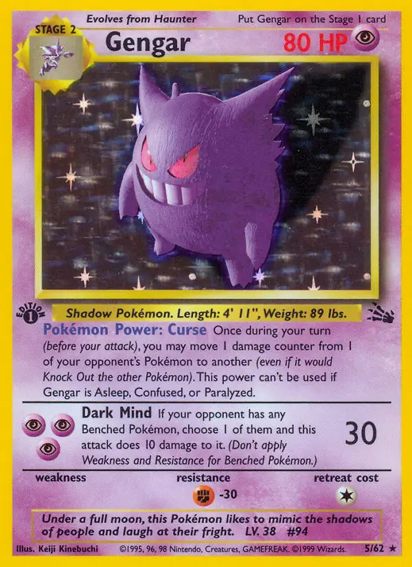 Gengar #5 Fossil 1st Edition Pokémon card