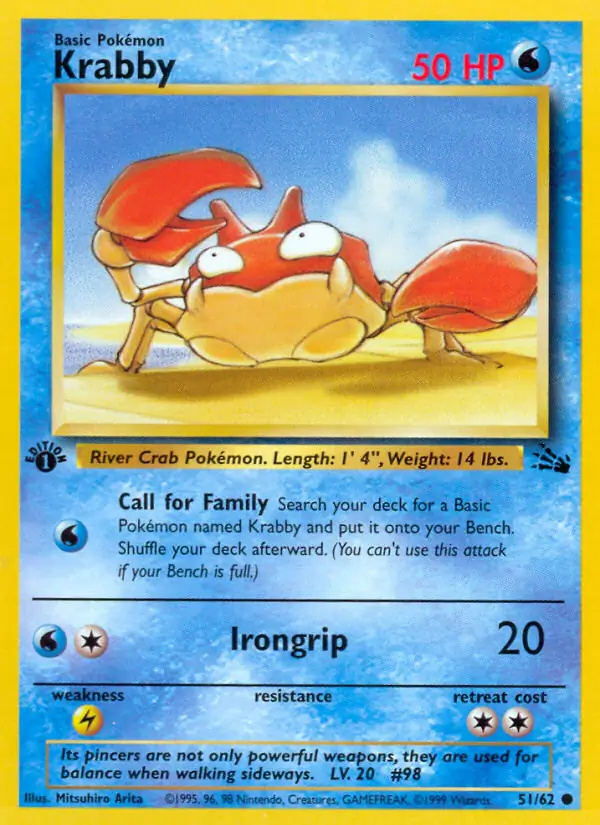 Krabby #51 Fossil 1st Edition Pokémon card