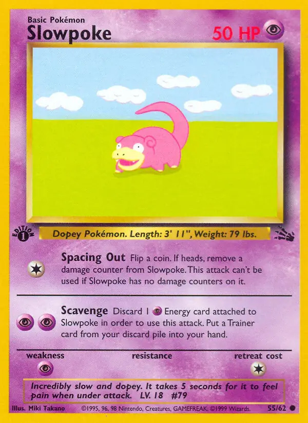 Slowpoke #55 Fossil 1st Edition Pokémon card