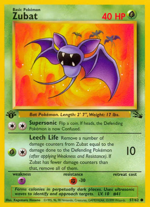 Zubat #57 Fossil 1st Edition Pokémon card