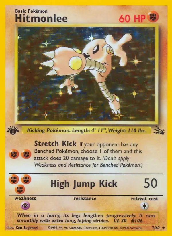 Hitmonlee #7 Fossil 1st Edition Pokémon card