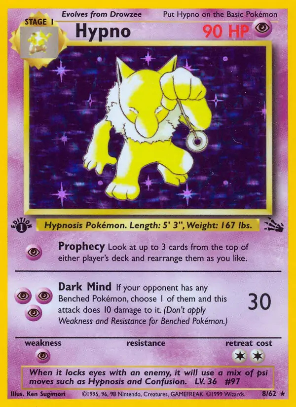 Hypno #8 Fossil 1st Edition Pokémon card
