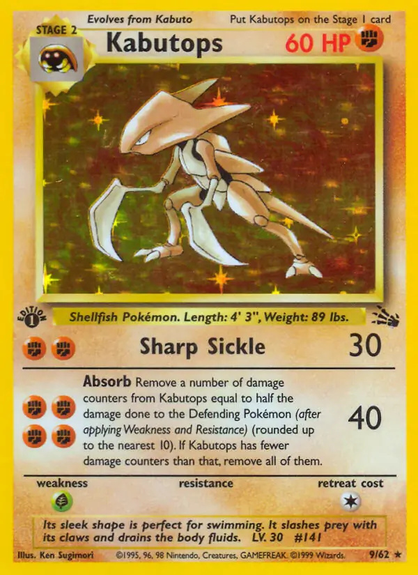 Kabutops #9 Fossil 1st Edition Pokémon card