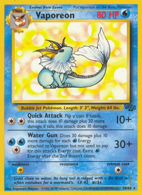 Vaporeon #28 Jungle Unlimited Pokémon card