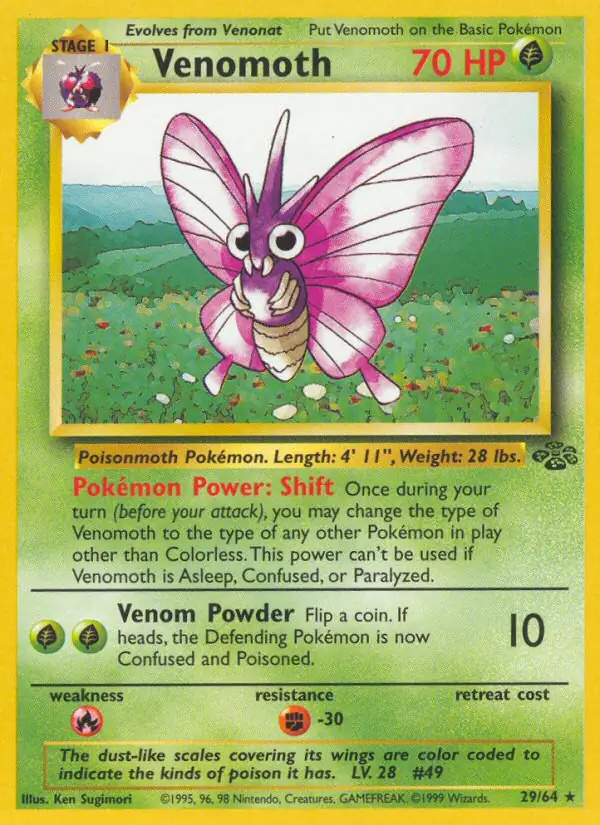 Venomoth #29 Jungle Unlimited Pokémon card