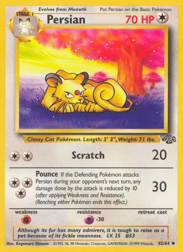 Persian #42 Jungle Unlimited Pokémon card