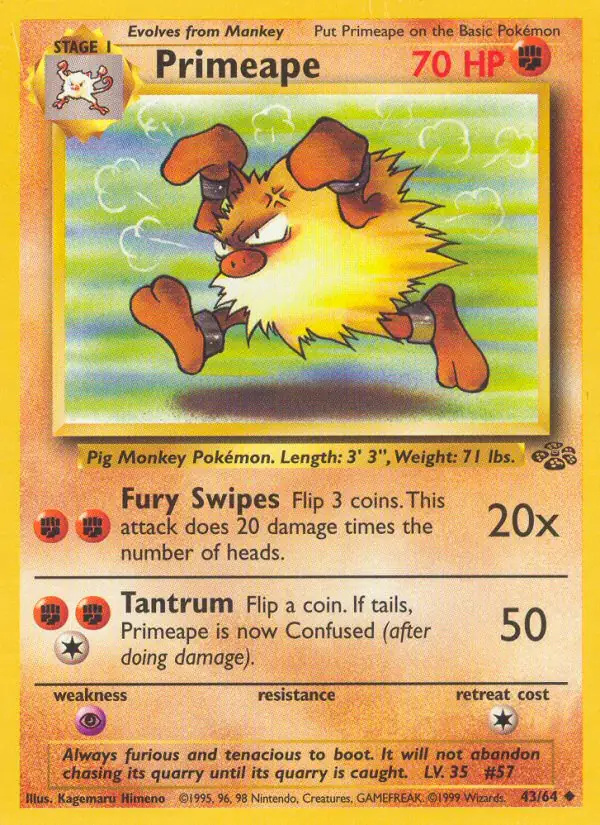 Primeape #43 Jungle Unlimited Pokémon card