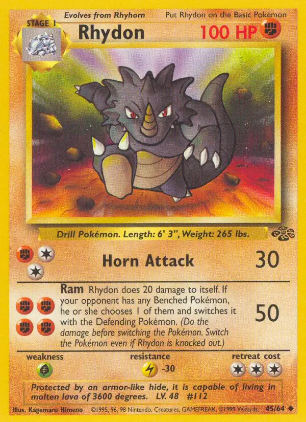 Rhydon #45 Jungle Unlimited Pokémon card