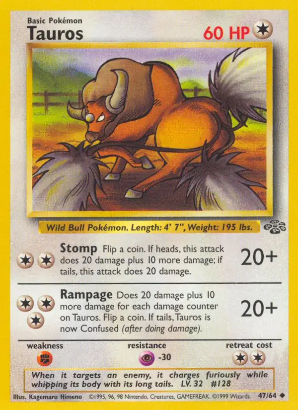 Tauros #47 Jungle Unlimited Pokémon card