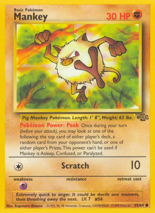 Mankey #55 Jungle Unlimited Pokémon card